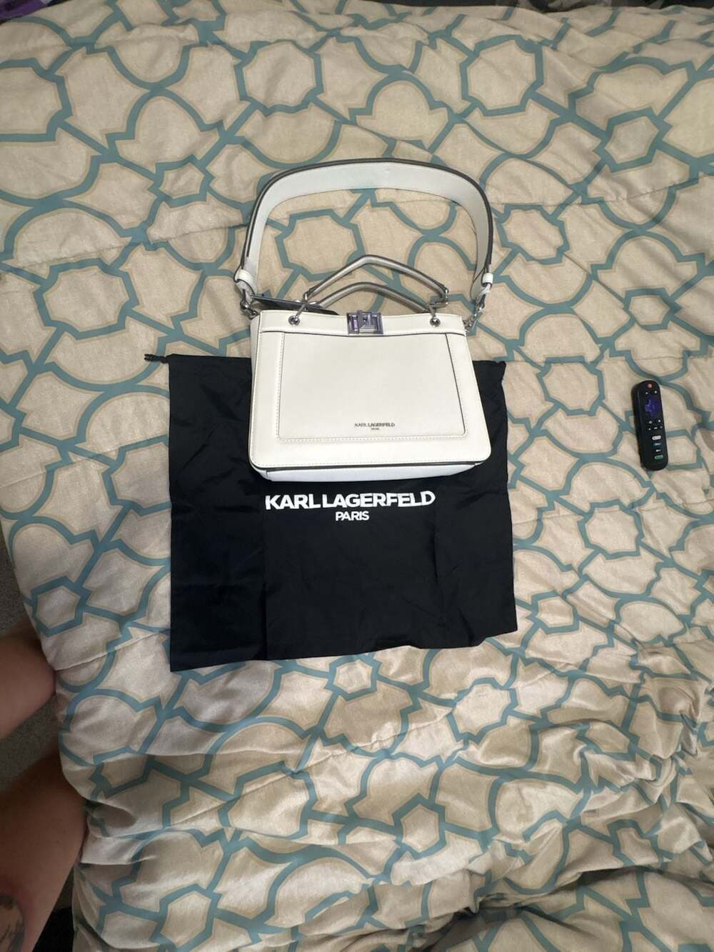 Karl Lagerfeld Paris White Crossbody Shoulder Bag with Dust Bag